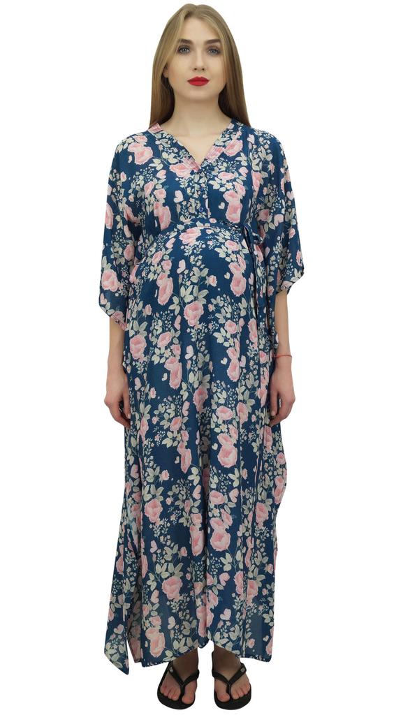 Bimba Moms Черный цветочный принт кимоно рукава для беременных кафтан с поясом-10