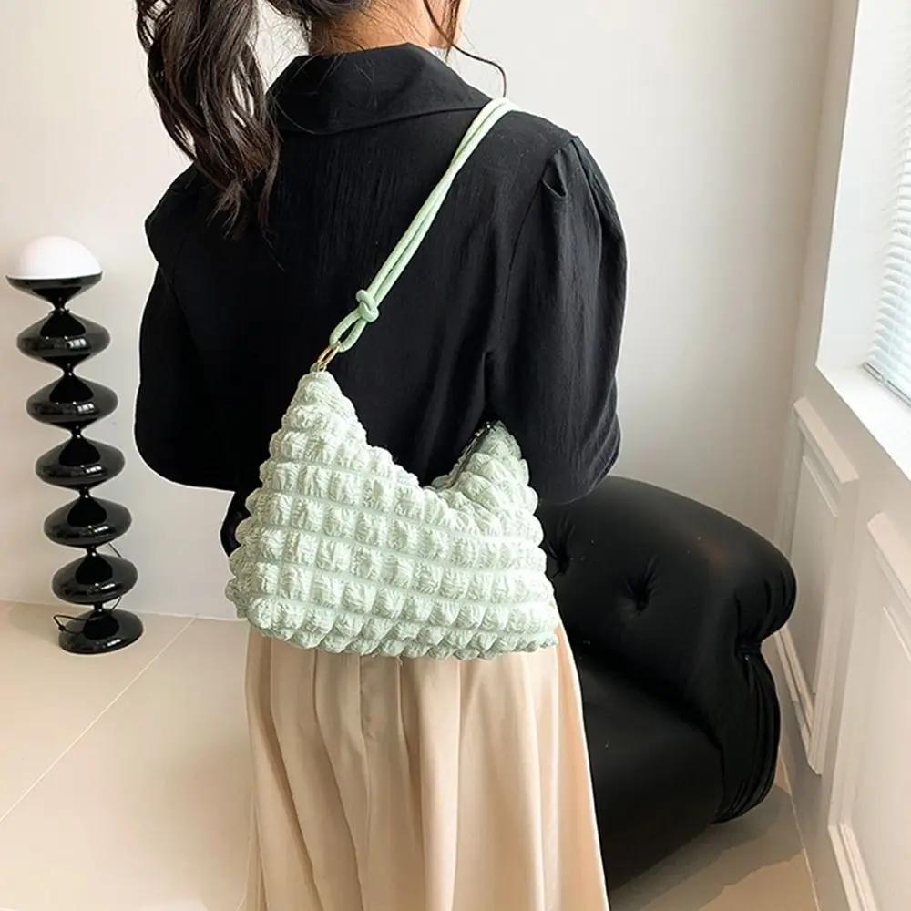New Canvas Wrinkle Bag for Women Shoulder Bags Pleated Bubbles Handbags Padded Casual Underarm Quilted Bag Tote