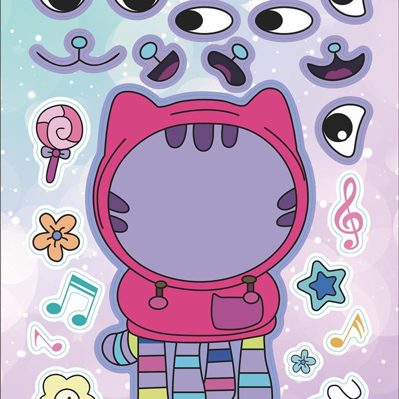 6 листов кукольного домика Габби, наклейки-пазлы для лица, мультяшные интерактивные головоломки для родителей и детей, наклейки для лица своими руками