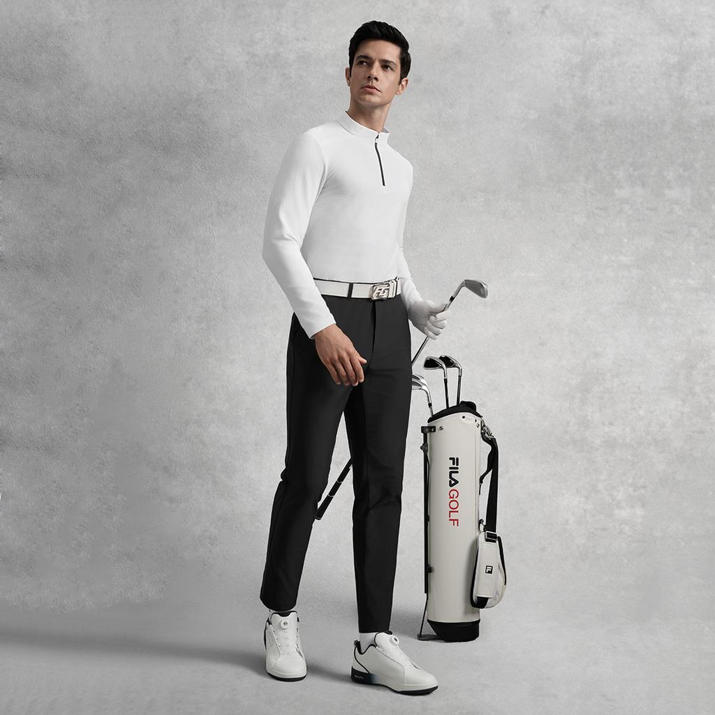 Fila Серия Гольф Модная Повседневная Универсальная Дышащая Эластичная Удобная Однотонная Футболка с Длинным Рукавом Мужские топы Нефритово-Белый A11M535207FWT