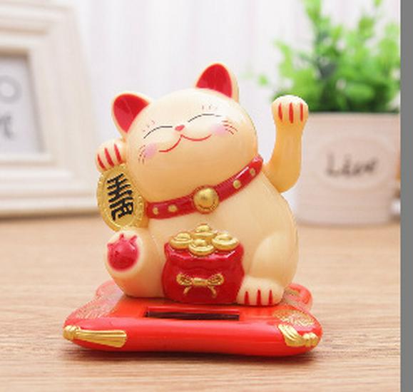 Automatic Waving Solar Lucky Cat Figurine - Fortune Charm Car Ornament & Gift
