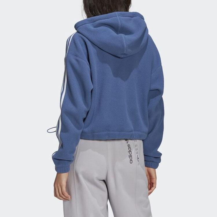 adidas Оригинальный повседневный спортивный укороченный худи на флисе для женщин, синий GN2812