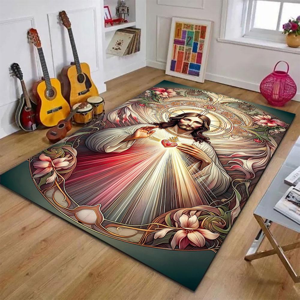 "Divine Sacred Heart Art on Tapestry" Patterned carpet, suitable as a non slip play mat for the living room and bedroom sofa