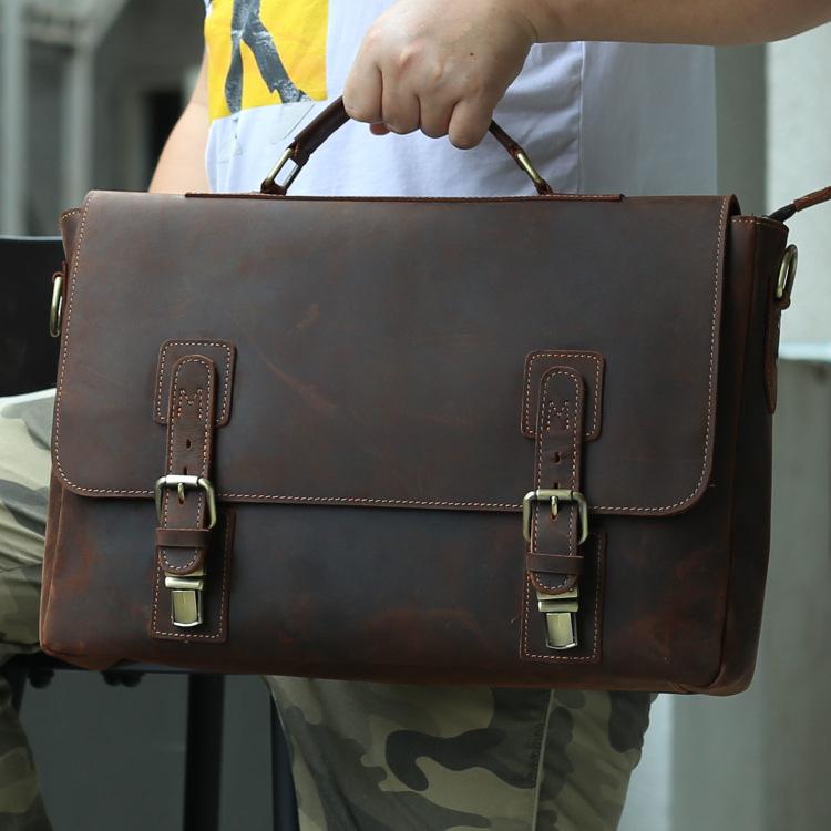 Ebay Кожаная Мужская Сумка Ретро Первый Слой Бычьей Кожи Наплечная Crossbody 15,6-Дюймовая Компьютерная Деловая Сумка