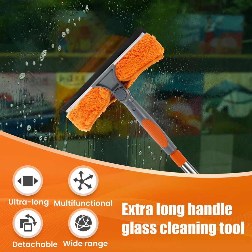 Extended Window Cleaning Kit 2 In 1 Double Sided Glass Squeegee Cleaner Duster Mop 180° Swivel Window Cleaning Tools