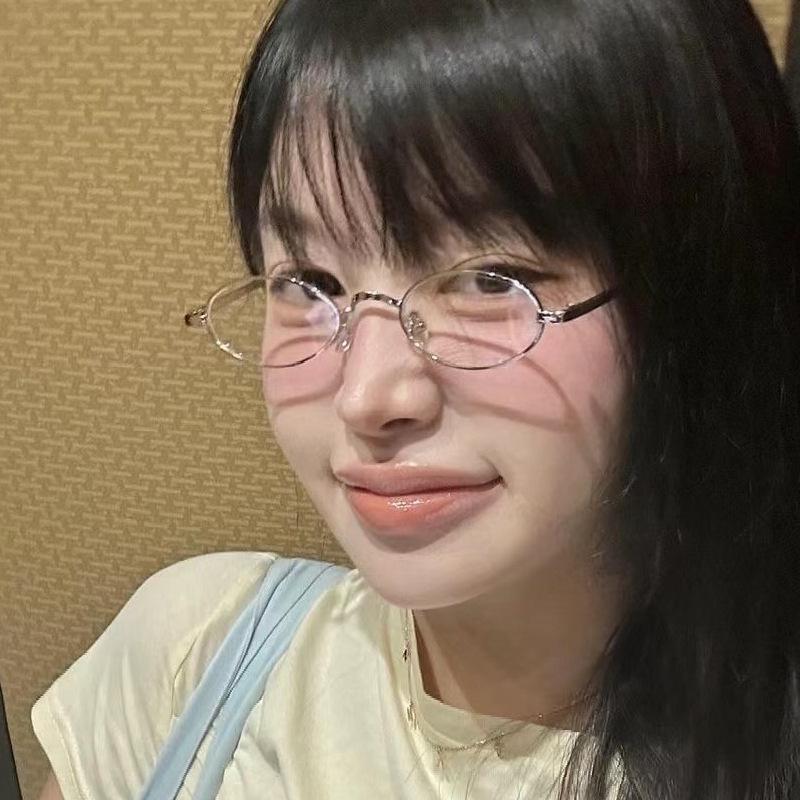 Retro Silver Oval Metal Small Frame Glasses Female Tide Pure Desire Myopia Can Be Equipped With High Degree Anti-Blue Flat Glasses Male