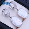 Natural Freshwater White Big Baroque Pearl Earrings For Women Fashion Cultured Pearls Silver Color Hoop Earrings Wedding Jewelry