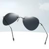 Men Ultralight Titanium Polarized Photochromic Lens Sunglasses Rimless Aviation Style Design Night Vision Glasses