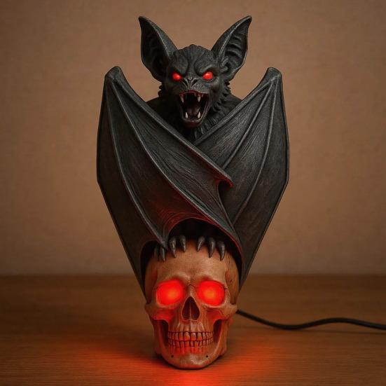 Gothic Bat Skull Wall Lamp 3D Skeleton Design Halloween Night Light Spooky Ambiance Light Horror Gift