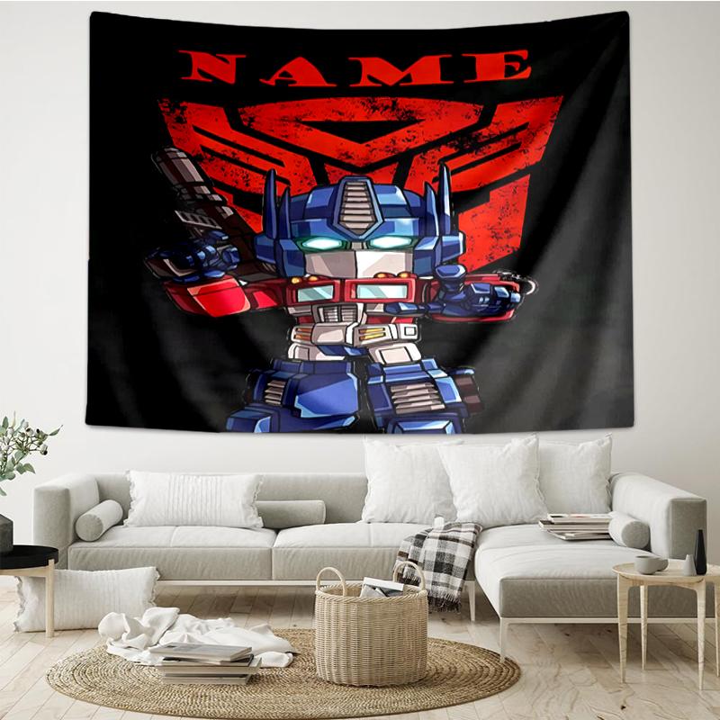 Custom Name Optimus Prime Print Tapestry, Backdrop, Easy Setup, Ideal for Bedroom, Office & Living Room, with Aesthetic Wall Hanging Decor.