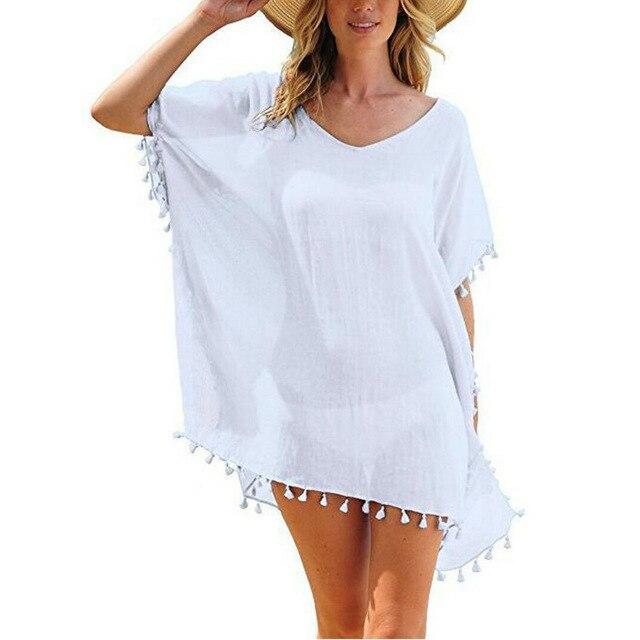Women Beachwear Swimwear Tassel Bikini Cover Up Summer Kaftan Sarong Beach Dress