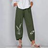Women's Cotton Linen Elastic Waist Print Wide-Leg Pants - Loose Casual Nine-Point Style