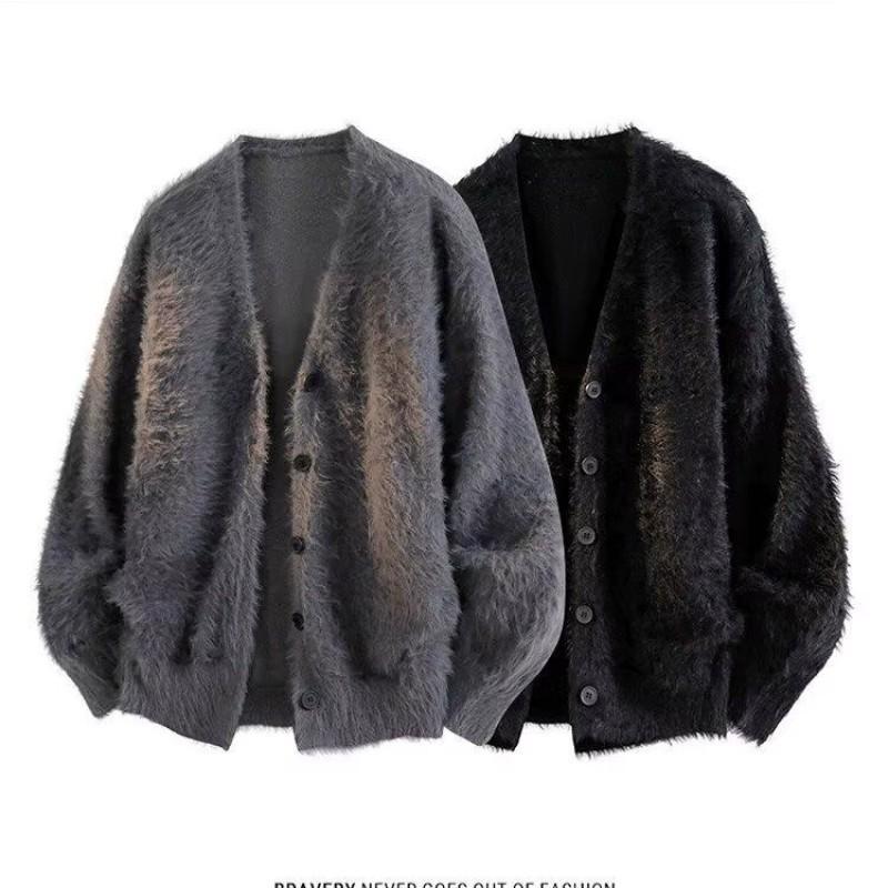 Мужской ретро кардиган-свитер с V-образным вырезом Осень/Зима 2025 - Повседневная вязаная верхняя одежда однотонная с расслабленной атмосферой.