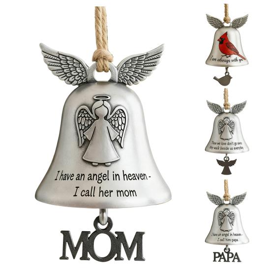 Christmas Bell Ornament Collectible Holiday Angel Wing Bell Engraved Christmas Pendant Memorial Decoration