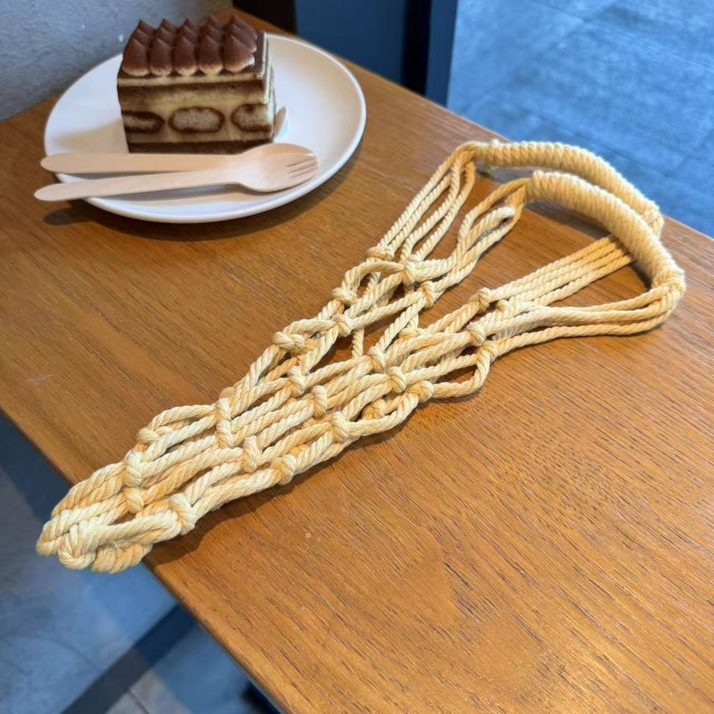 Portable Macrame Water Bottle Holder Hand Woven Cotton Rope Boho Cup Carrier for Coffee & Iced Drinks Outdoor Camping Supplies