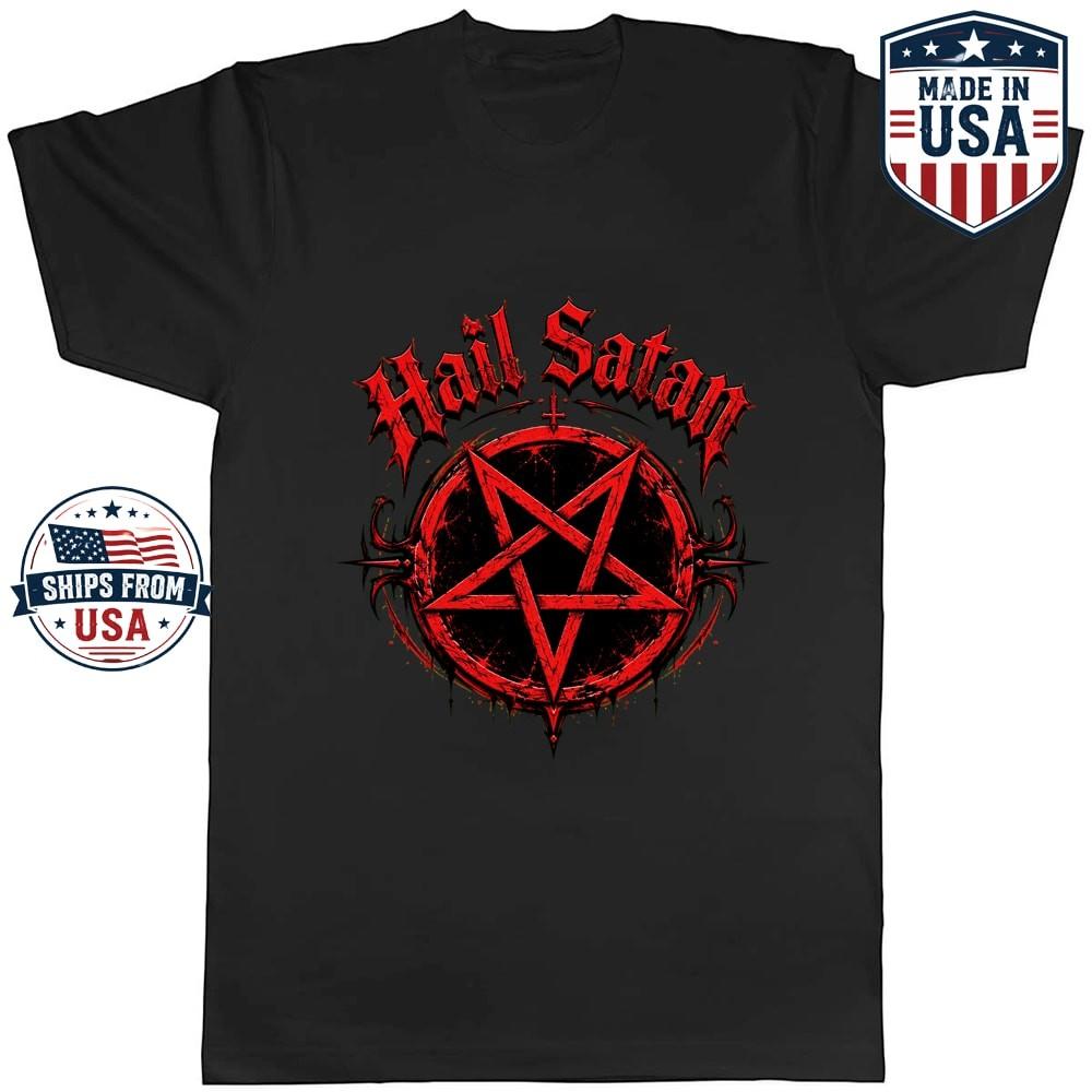 Hail Satan Pentagram Graphic T-Shirt Occult Dark Symbol