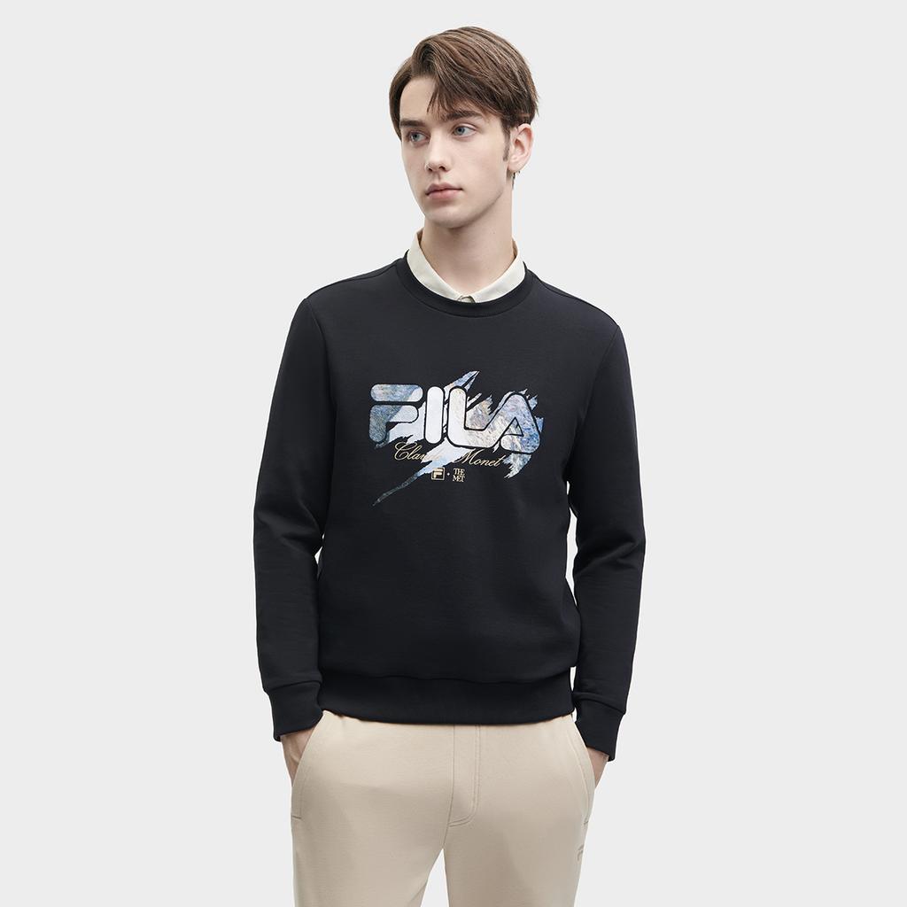 Fila X The Met 2023 Зимний Новый Вязаный Пуловер Повседневный Базовый С Круглым Вырезом Американский Свитшот Мужской свитшот Черный F11M348217FBK