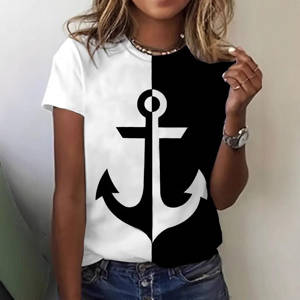 Летний топ с круглым вырезом и принтом 3D Barb, модные повседневные футболки с короткими рукавами для женщин