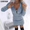 Autumn and Winter Women's Wrap-around Skirts Zipper Waist Long Sleeve Knitted Package Hip Dress
