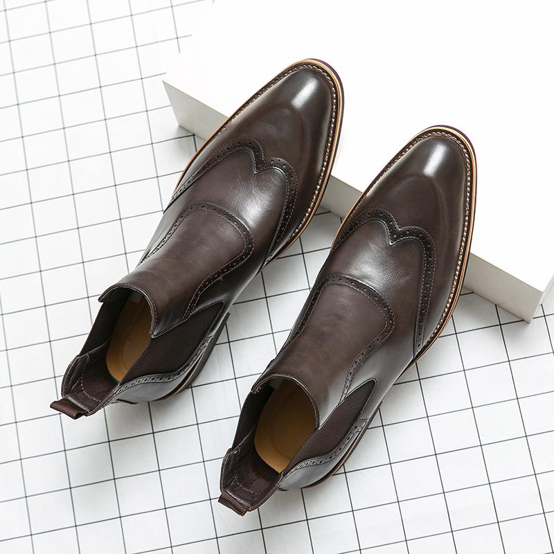 Мужские классические ретро-ботинки «Челси» Мужские кожаные ботильоны-броги Мужская мода Британский стиль Короткие ботинки Повседневная деловая обувь