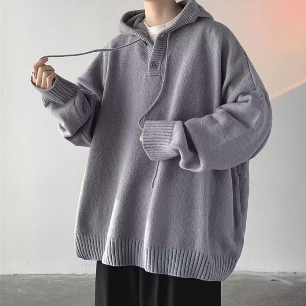 Мужской свитер с капюшоном Осень Зима Винтажный Праздный Стиль Универсальный Вязаный Топ Свитер Повседневная Одежда