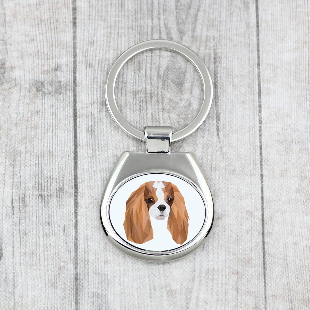 Cavalier King Charles Spaniel - Geometric Keychain with a Photo and the Inscription Art-Dog