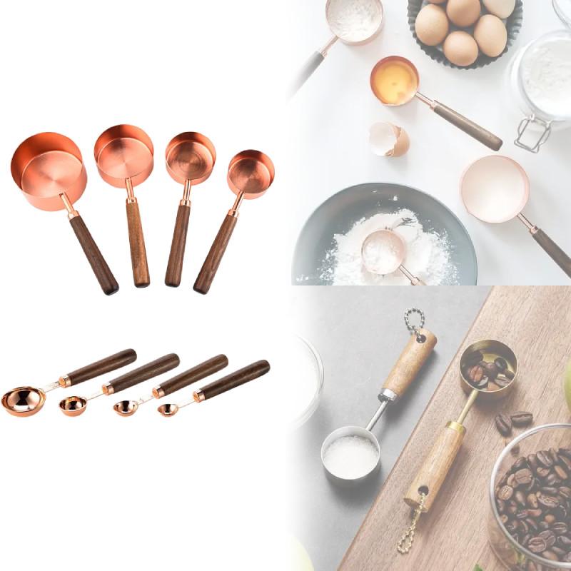 Rose Gold Stainless Steel Measuring Tool Kit With Graduated Cups And Spoons For Kitchen