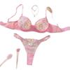 Pink embroidered mesh erotic underwear pure desire thong bra two-piece set small chest gathering sexy hollow set
