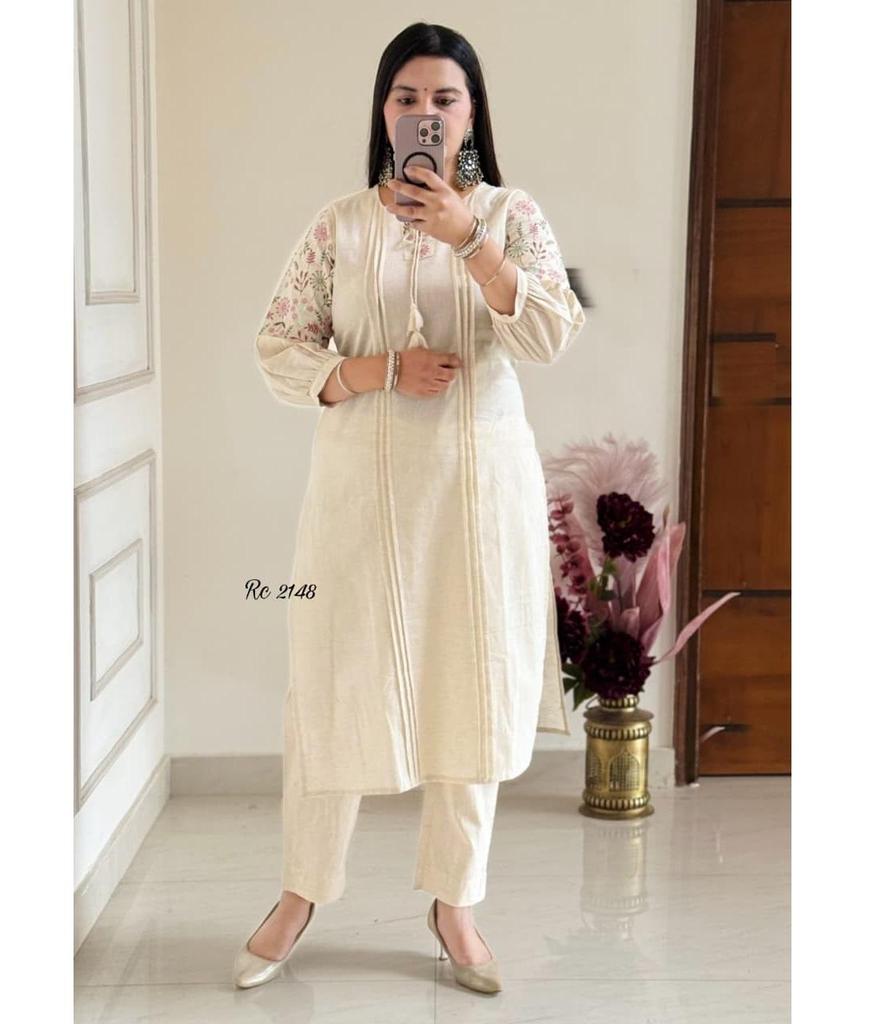 Индийский дизайнерский льняной хлопковый комплект курта и брюки для женщин, болливудский топ, туника, вышитое платье-курти