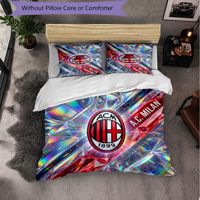 AC Milan Pattern 3 Pieces Bedding Set Soft Microfiber Duvet Cover with Pillow Cases for Bedroom