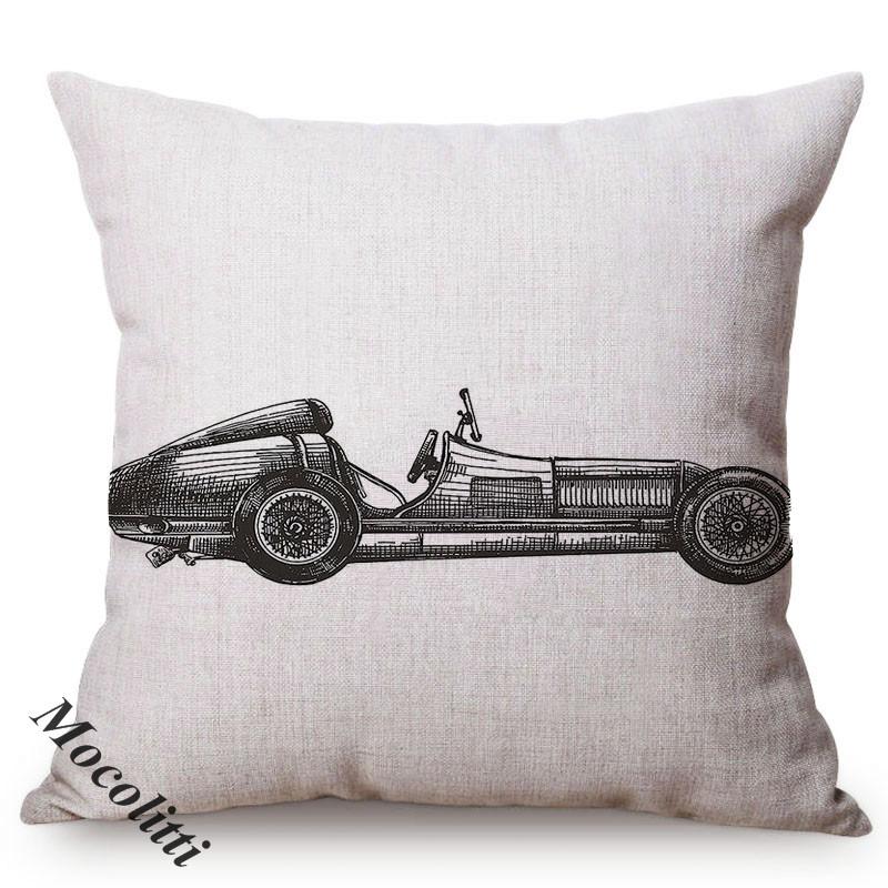 Hand Sketches Classic Cars Style Square Shape Decorative Throw Pillow Case Sofa Decorative Cushion Cover Almofadas Cojines