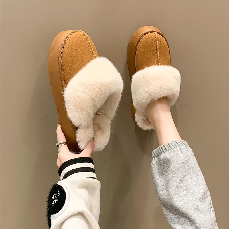 Женская одежда Mueller Shoes Тапочки из кроличьего меха Осень-зима Теплые Супер горячие ленивые домашние туфли Плоские тапочки с закрытым носком