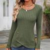 Women's Fashionable Round Neck Long Sleeved Button Temperament Commuting Casual Pullover T-shirt Top