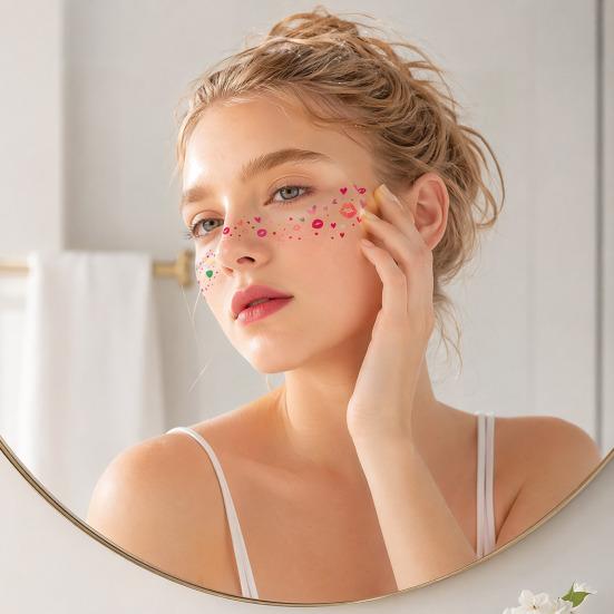 Waterproof Temporary Tattoo Sticker for Face, Women Girls Face Tattoo Decal, Decorative Fake Tattoo for Valentine's Day, Wedding Parties