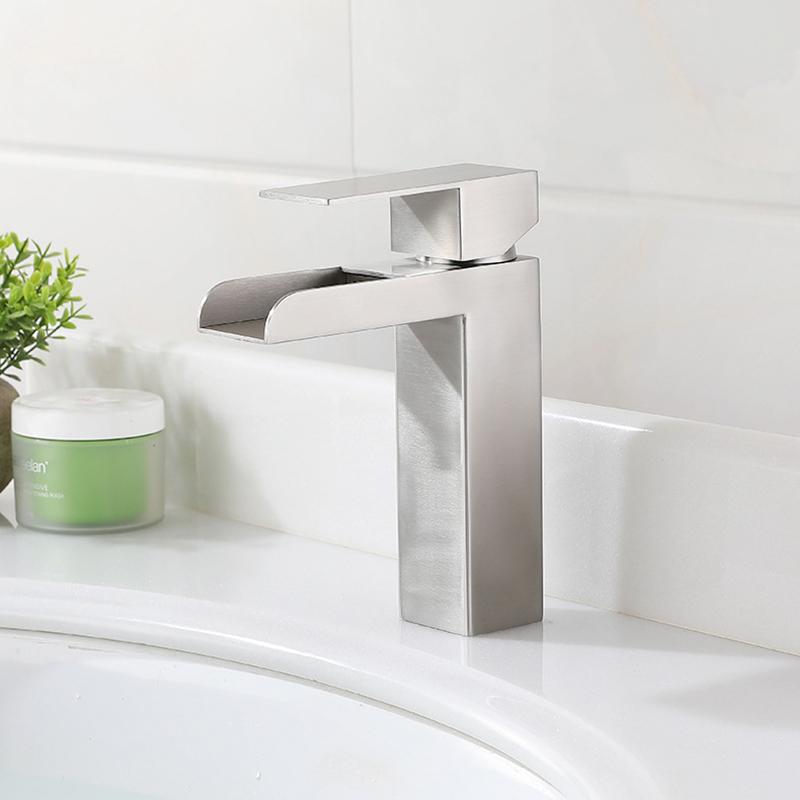 Black/Nickel  Bathroom Waterfall Basin Faucet 304 Stainless Steel Deck Mount Single Handle Hot Cold Mixer Tap Single Handle