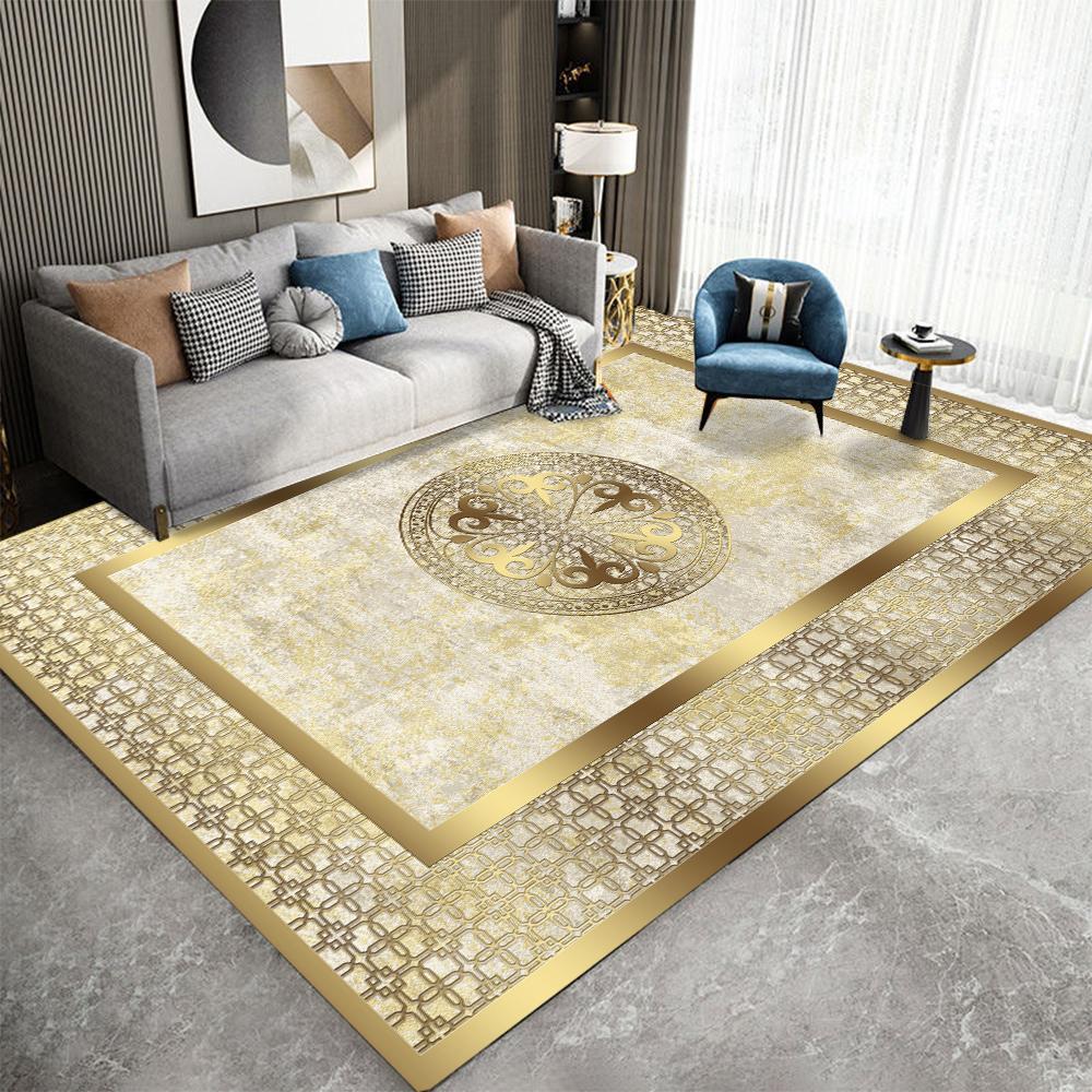 Luxury Golden Carpet for Living Room Decoration Modern Abstract Home Office Large Area Rugs Decor Soft Bedroom Lounge Floor Mat