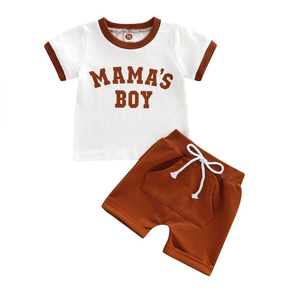 Baby Boys 2Pcs Summer Outfits, Short Sleeve Letter Print T-Shirts + Pocket Shorts Set