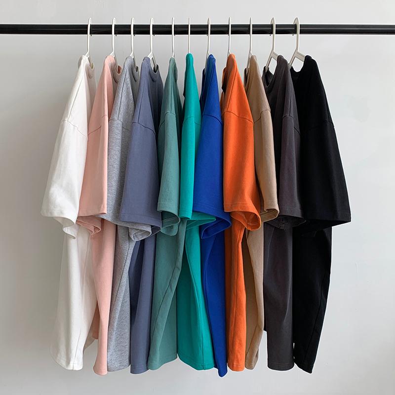 2024 Мужские хлопковые футболки с коротким рукавом, летняя футболка для мужчин и женщин, свободная повседневная базовая рубашка с круглым вырезом, однотонная, большого размера