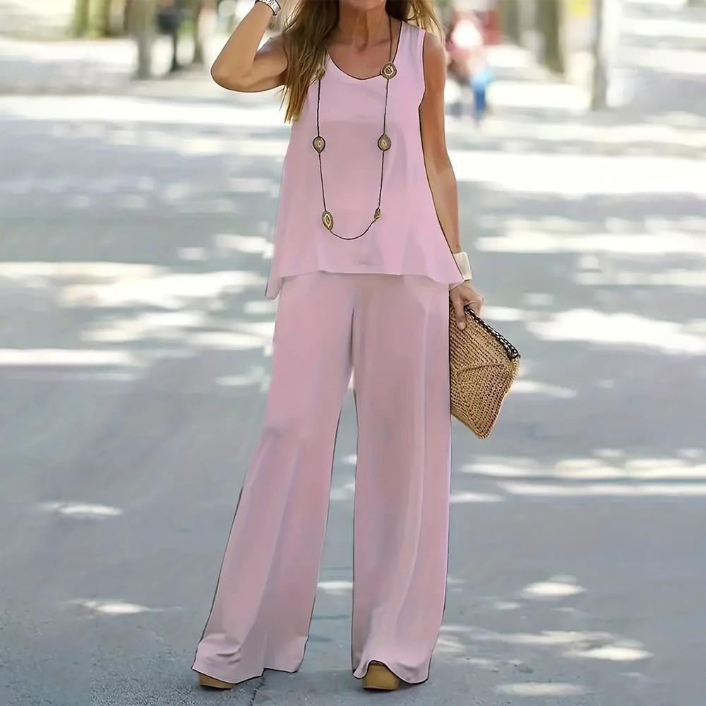 Temu spring and summer new European and American fashion women's clothing color printing sleeveless vest wide-leg pants set