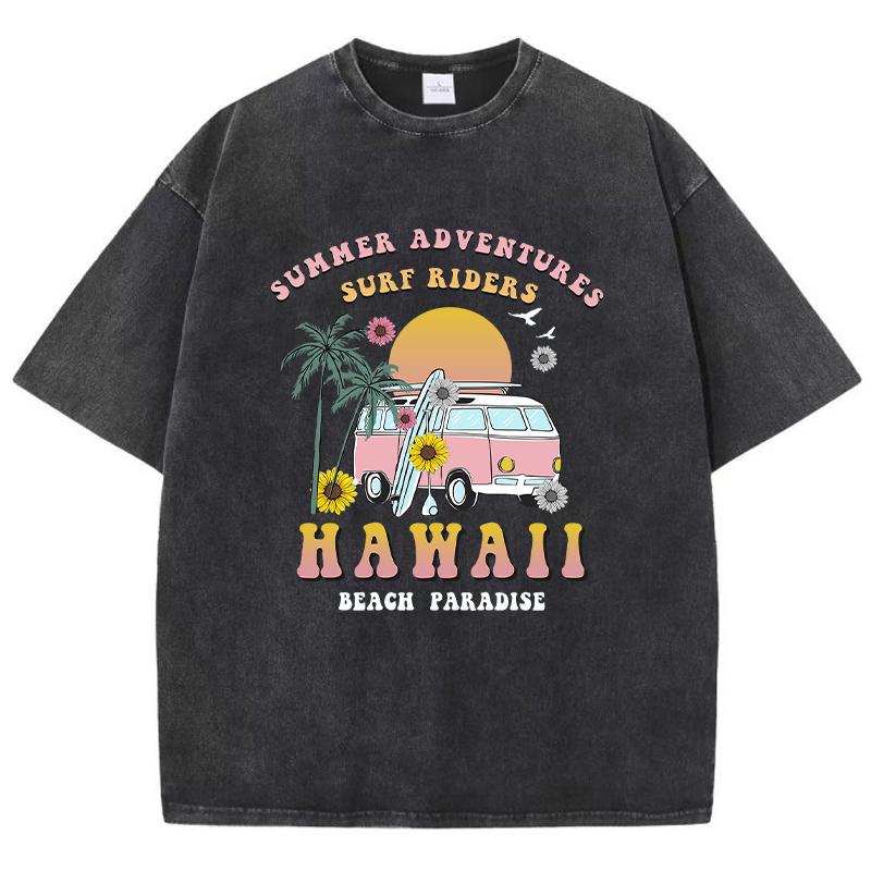 Summer Hawaii Beach Paradise Print T-Shirt Women Street Summer T Shirts Oversize Casual Short Sleeve Breathable T Shirt