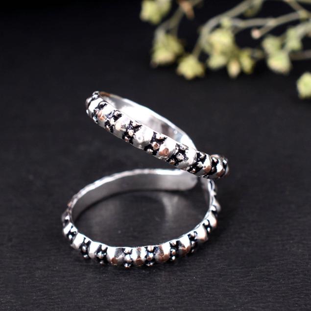 Handmade Oxidized Silver Double Band Ring – Adjustable Tribal Textured Splint Ring, Boho Vintage Statement Jewelry for Men & Women