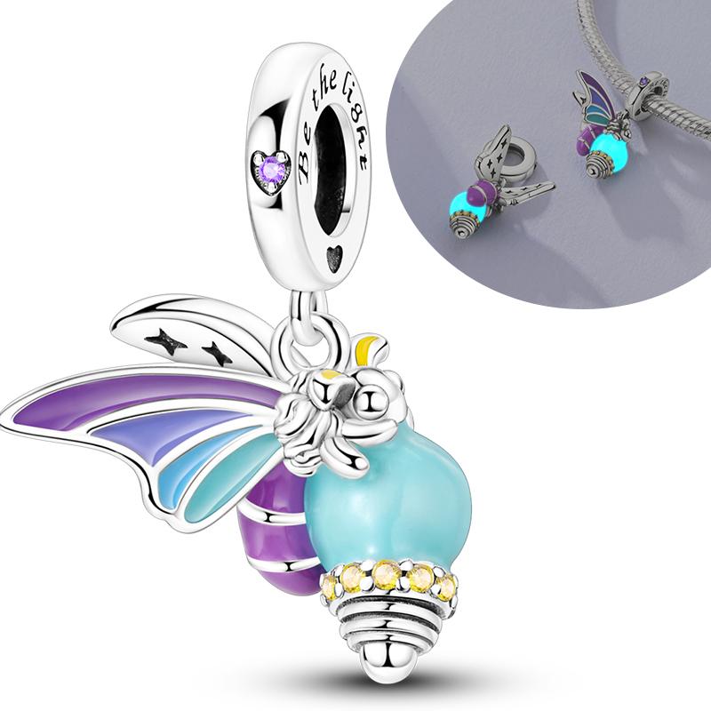 Copper Charms Luminous Beads Firefly Chameleon Fit Original Bracelet Pendant Diy For Woman Jewelry