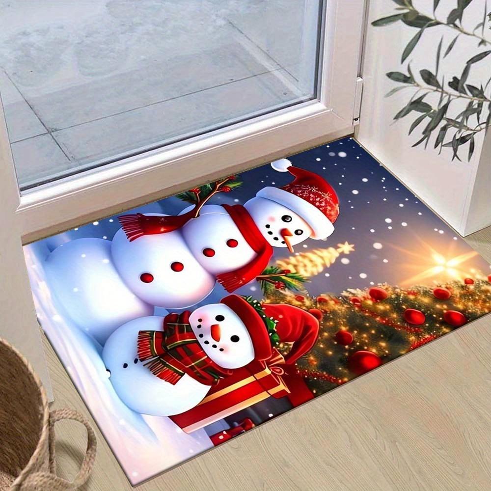 1pc Christmas Themed Rug, Big Snowman and Little Snowman Print, Bedside Carpet, Non slip Laundry Room Mat, Machine Washable Water Absorbing