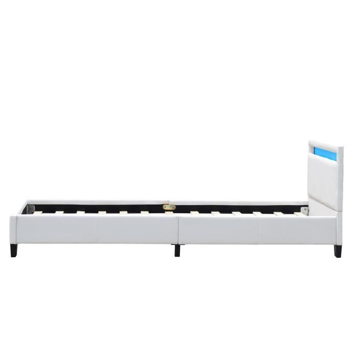 Angel - Solide et Confortable Lit 90x200 avec Sommier Tte de Lit avec Eclairage LED Couleur BLANC Pieds en 10