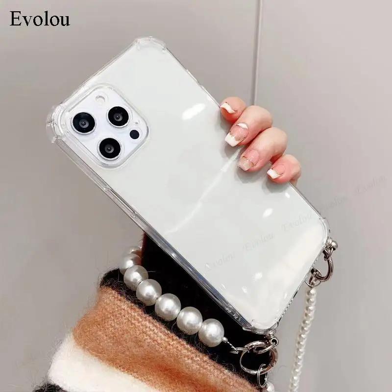 Для VIVO X100 Ultra Pearl Chain, ожерелье через плечо, ремешок, прозрачный чехол для телефона для VIVO X100 Pro X100S Pro, противоударный мягкий прозрачный чехол