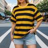 Black And Yellow Striped 3D Print Women T Shirt Short Sleeved T-shirt Summer Bee Stripes T Shirt Y2K Polyester Female Top Tees