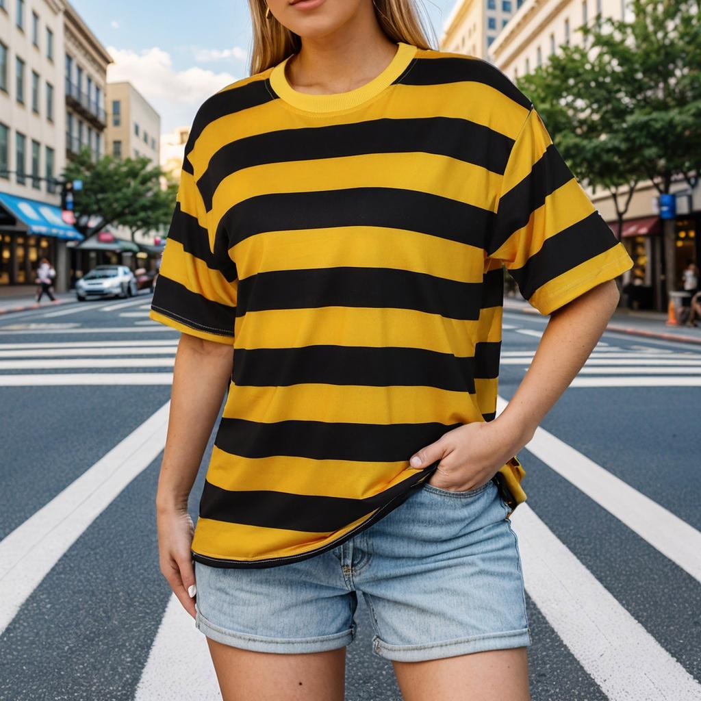 Black And Yellow Striped 3D Print Women T Shirt Short Sleeved T-shirt Summer Bee Stripes T Shirt Y2K Polyester Female Top Tees