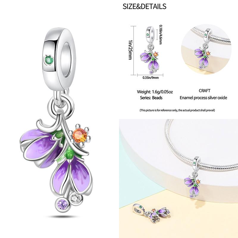 Copper Lavender Tulips Pansy Iris Charm Beads Colorful Flower Dangle Fit Original Bracelet Diy Jewelry Gift