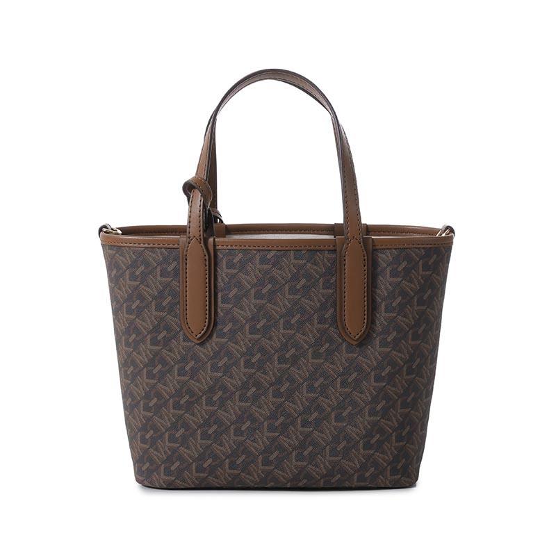 Michael Kors Eliza Series Chain Monogram Faux Leather Tote Bag Women tote bags Dark-Brown 30R4GZAT0B-BRN-LUGGAGE