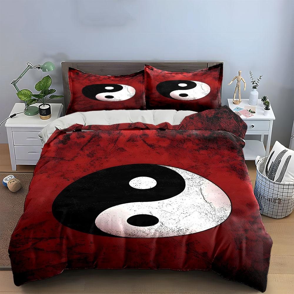 Yin-Yang symbols on red. Bedding sets Duvet cover sets Duvet covers Pillowcases(1 * Duvet Cover 2 * Pillowcases without duvet insert)